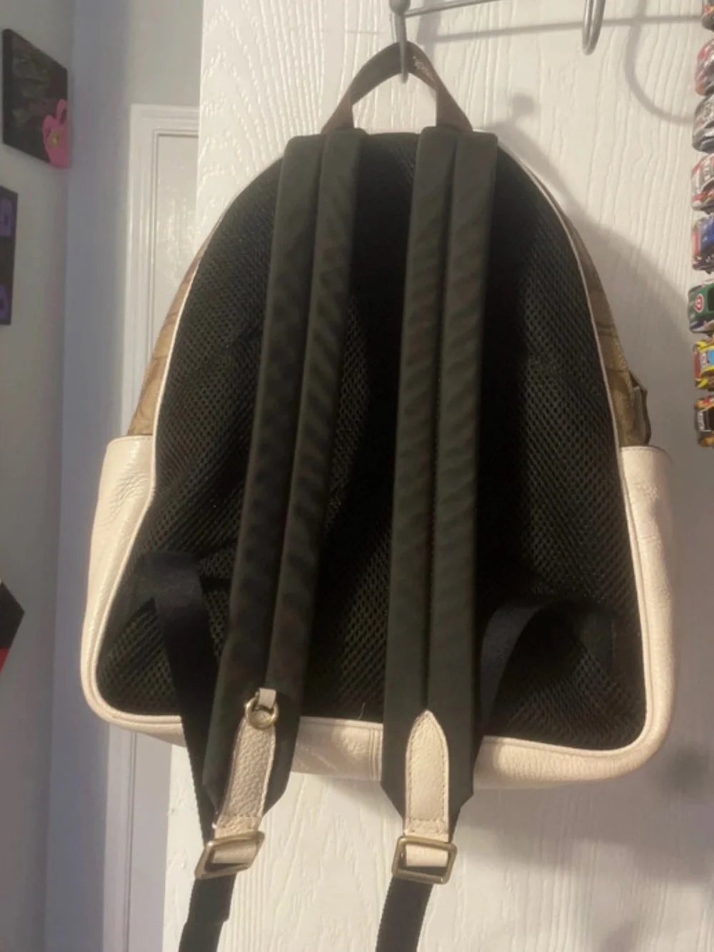 Coach Mini Backpack in Brown Signature Canvas with Cream Leather Trim